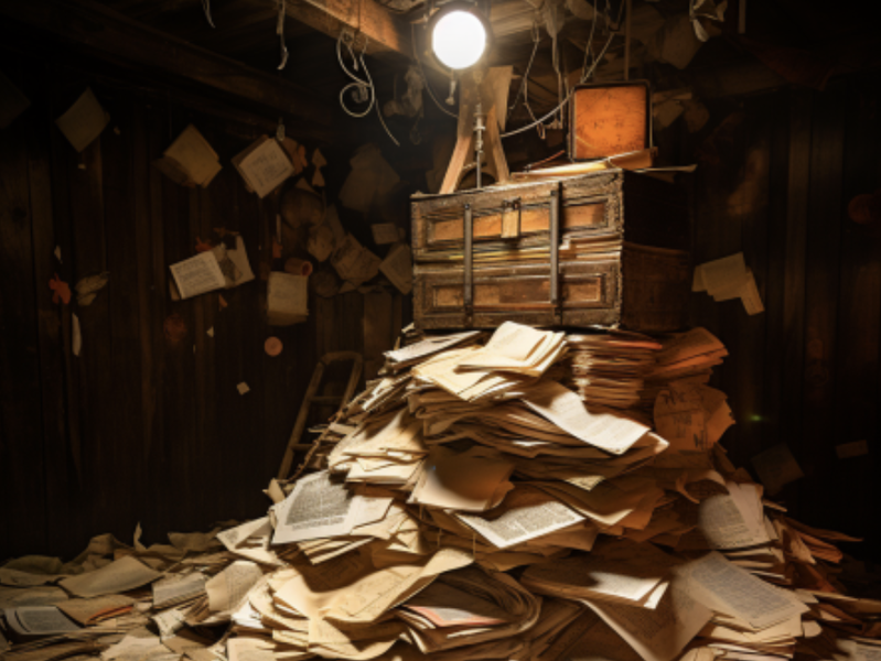 Large pile of books, stacked haphazardly